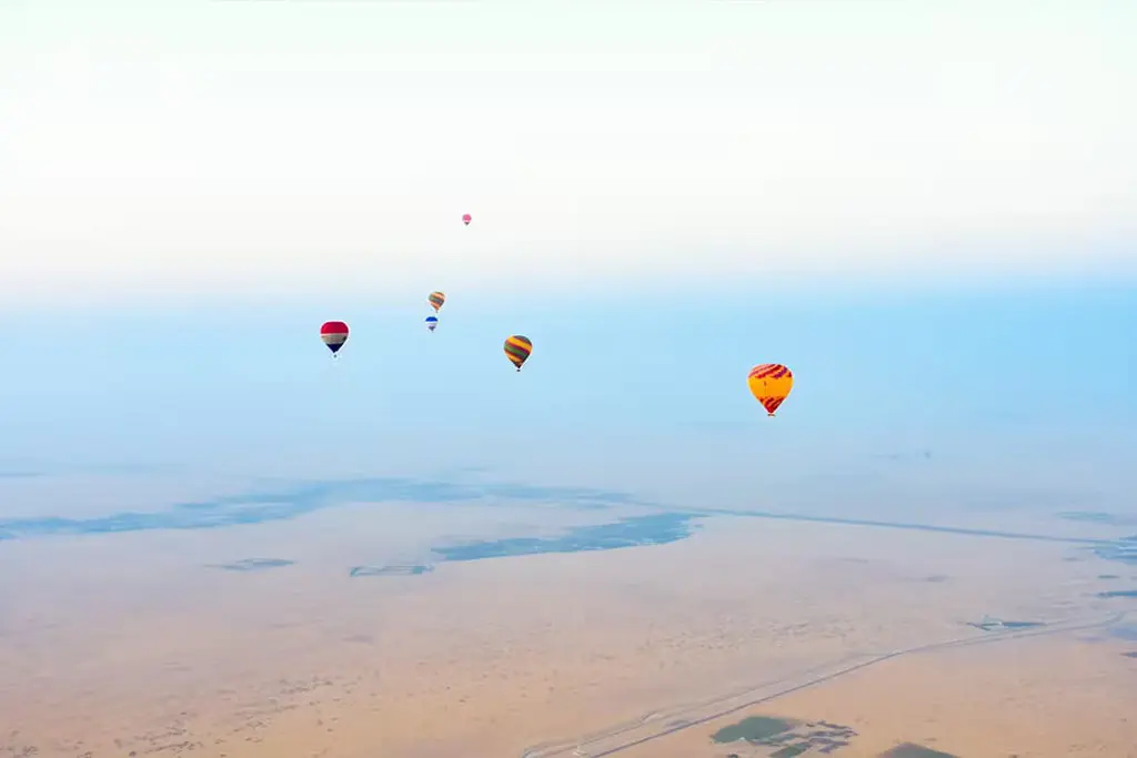 Many Hot Air Balloons in the sky of Dubai